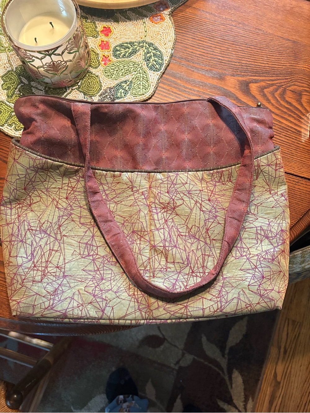 Patterned Burgundy and Cream Everyday Tote Bag